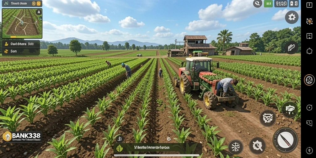 Tampilan gameplay BANK338 yang mengagumkan dengan aktivitas pertanian.