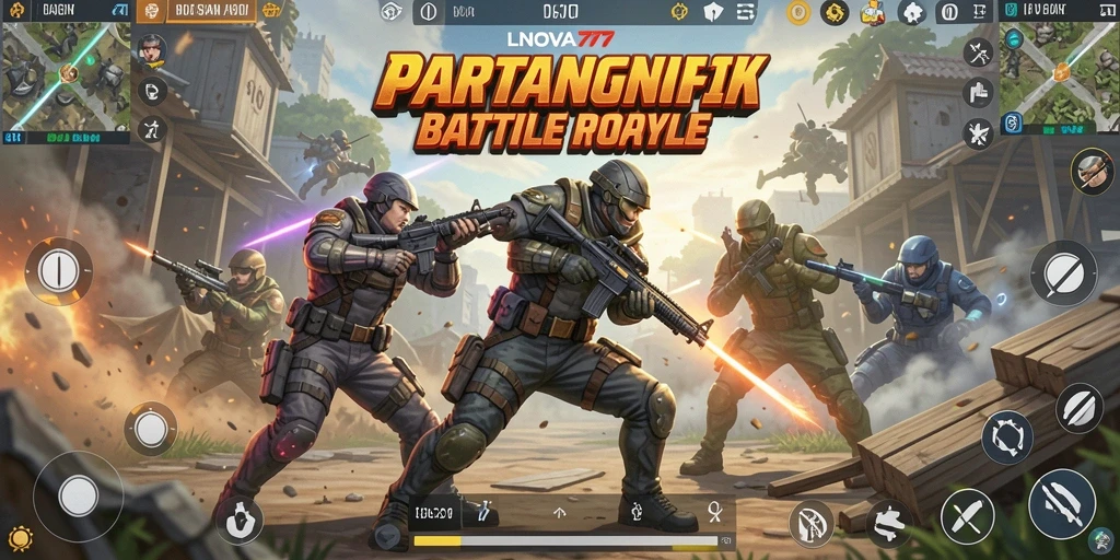 Tangkapan layar LNOVA777 menampilkan aksi intens dalam pertarungan Battle Royale.