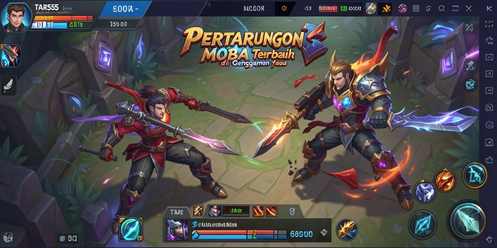 Tangkapan layar gameplay TAR555 yang menunjukkan pertarungan epik antara karakter.